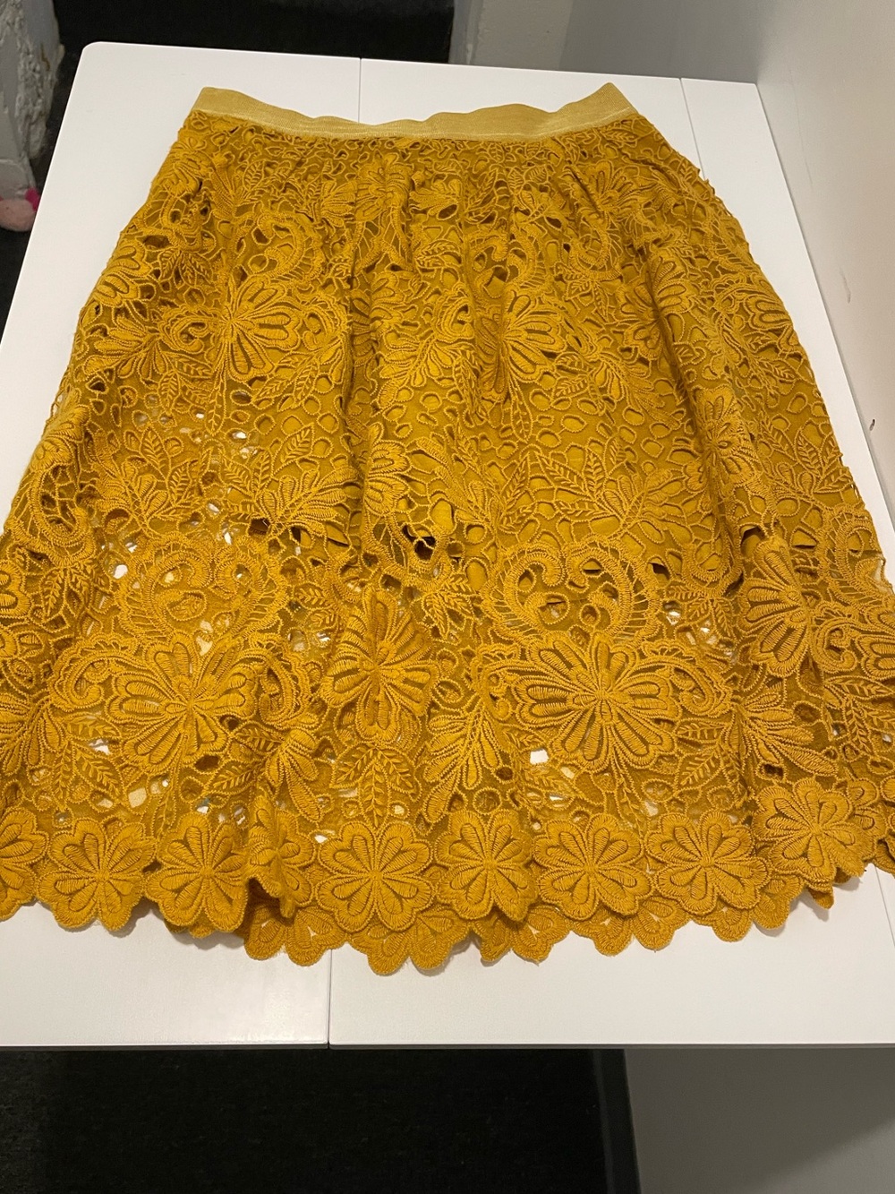 Ann Taylor Brand Women's size 6 Midi Length Lace Skirt Golden Yellow Mustard